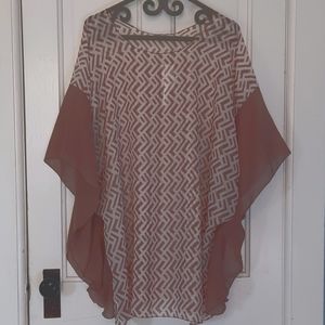 Beautiful Light Sheer Tunic Chevron Print Swimsuit Coverup Summer Poncho NWT